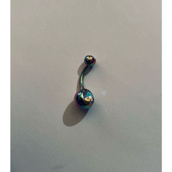MULTICOLORED SAPPHIRE AND SILVER BELLY RING - Picture 4 of 5